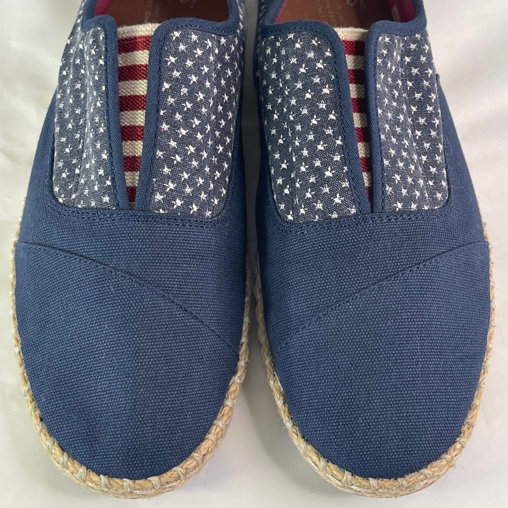Toms Palmera Blue Espadrilles Americana Stars Patriotic Slip On Shoes Sz. 8